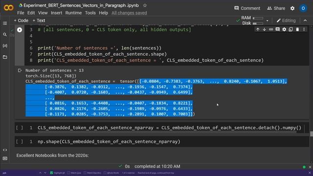Python Code for BERT Paragraph Vector Embedding w/ Transformers (PyTorch, Colab)