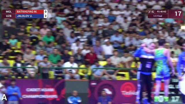 1/2 FS - 48 kg: M. BATKHUYAG (MGL) v. U. JALOLOV (UZB) смотреть онлайн