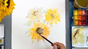 How to Paint 2 different Sunflowers in Watercolor