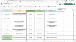 Работа с таблицей обзвонов