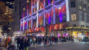 New York Christmas Walk - Saks fifth avenue light show - Times Square Walk 4k - manhattan USA