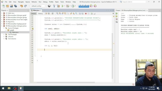 Java-Menampilkan bilangan prima menggunakan Apache NetBeans IDE 15 смотреть онлайн