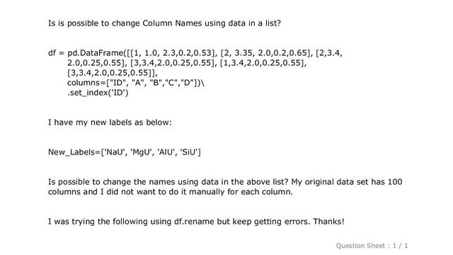 Pandas : Change column names in Pandas Dataframe from a list