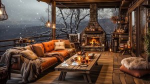Winter Cabin with Smooth Jazz Piano Music ☕ Jazz Instrumental Music 🔥 Snowfall & Fireplace Cracklin