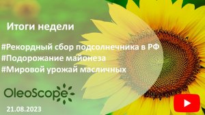 Итоги недели. Рекордный сбор подсолнечника в РФ, подорожание майонеза, мировой урожай масличных