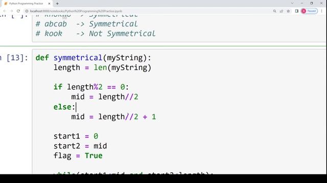 Check if a string is symmetric or not | Python Programming for Beginners | Basics of Python 3 Cours