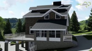 Проект одноэтажного коттеджа Русские Альпы F-054 с мансардой, кабинетом, бильярдной, спортзалом