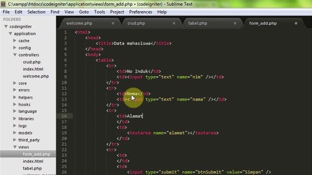 Tutorial codeigniter untuk pemula part 7 : Create Read Update Delete / CRUD ( bag 1 )