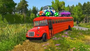 Monster Truck Potholes Trailer Truck Car Rescue Bus - Cars vs Deep Water - Cars vs Rails and Trains