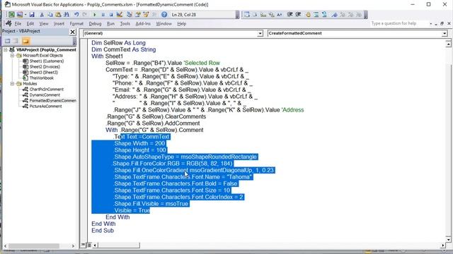 How To Create  4 Different Dynamic Pop-up Comments In Excel Including A Chart