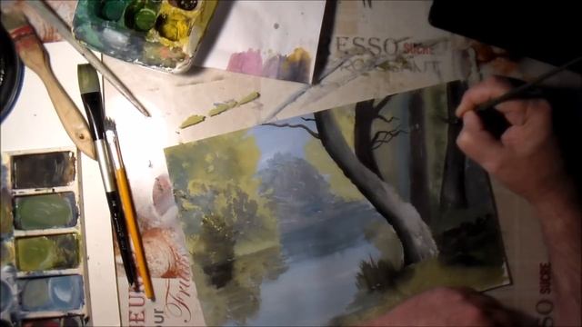 Как нарисовать лес. Как нарисовать дерево. Пейзаж гуашью
