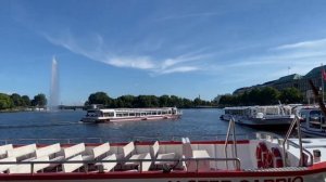 Hamburg walking, Germany. Around Binnenalster. Alster Fountain