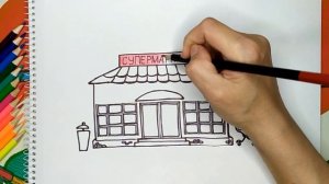 Магазин рисунок.Как нарисовать супермаркет.