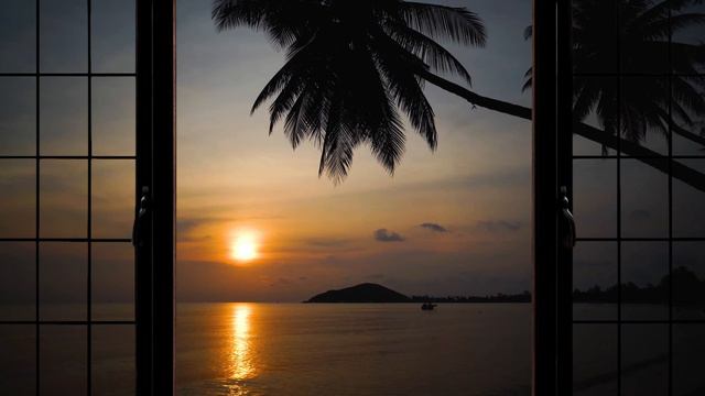 4K Tropical Beach during sunset window view - Relaxing, Calming, Ambience, white смотреть онлайн