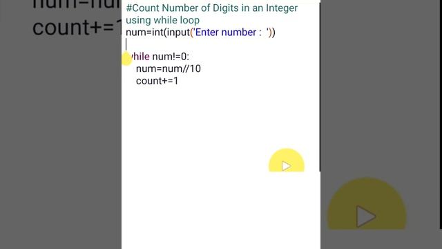 Count Number of Digits in an Integer using while loop # python #basics #cbseboard