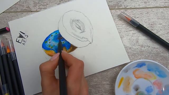 Рисование пончиков акварельными маркерами faiarts