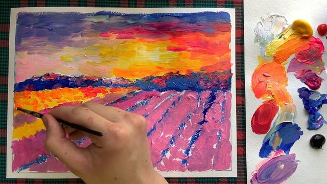 Лавандовое поле /Рисование акрилом /Уроки рисования для начинающих художников