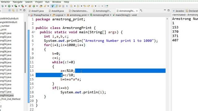 Java Logical Program : Print Armstrong Numbers
