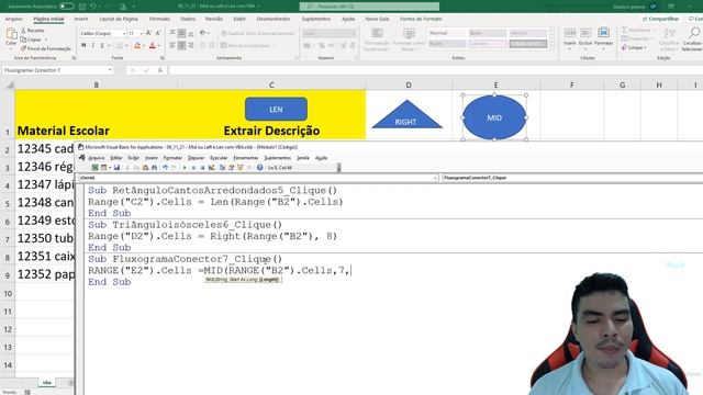 Função Len(Num.Caract), Função Mid(Ext.Texto), Função Right(Direita), Aprenda Formulas Excel com VB смотреть онлайн