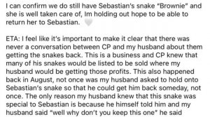 SEBASTIAN ROGERS SNAKE: NEW OWNERS HAVE SOMETHING TO SAY!!!