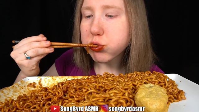 ASMR BLACK BEAN FIRE NOODLES & CHICKEN NUGGETS MUKBANG (Monica ASMR) EATING SOUNDS