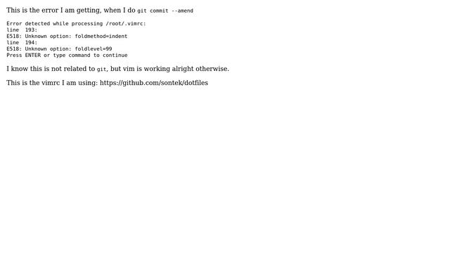 Unix & Linux: git commit --amend not recognizing valid vimrc options смотреть онлайн