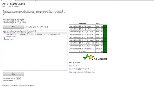 CodingBat(java) AP - 1 scoresClump