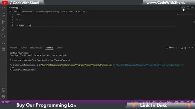 What is Identity Operator in Python ? | Operators in Python | CodeWithShani