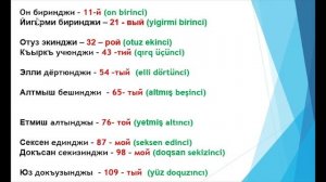 Урок 36. КРЫМСКОТАТАРСКИЙ ЯЗЫК. ПОРЯДКОВЫЕ ЧИСЛИТЕЛЬНЫЕ