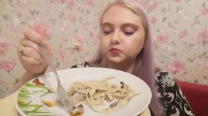 Мукбанг/Mukbang. Паста с шампиньонами. Пальчики оближешь. Кофе и халва.