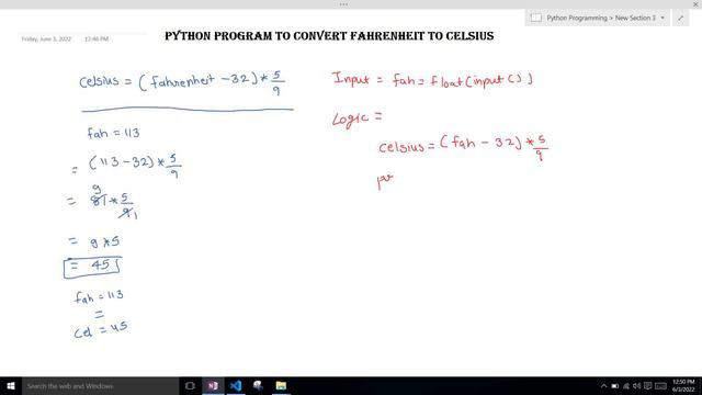 Python Program to convert Fahrenheit into Celsius