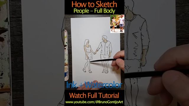 how to sketch people, pen drawing, sketching people, line and wash, sketching tutorial, draw human