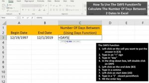 How To Calculate The Number Of Days Between 2 Dates (Using The DAYS Function) In Excel Explained