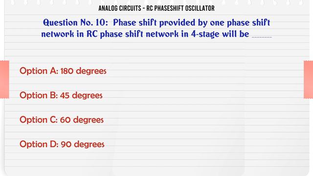MCQ Questions RC Phaseshift Oscillator with Answers