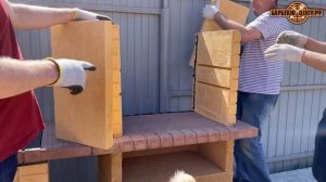 Сборка комплекса из 4 элементов (печь-казан, печь-барбекю, стол разделочный и угловой стол с мойкой)