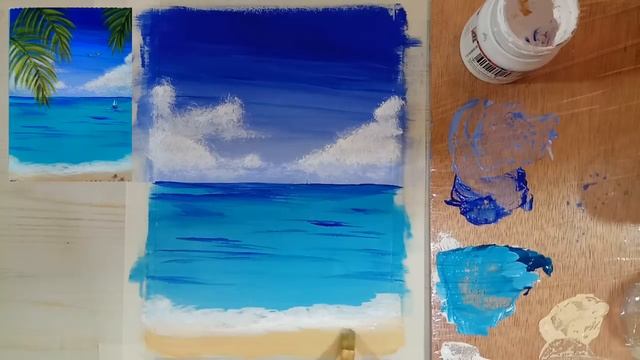 Простой морской пейзаж акрилом или гуашью (eng sub) A simple seascape gouache смотреть онлайн