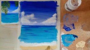 Простой морской пейзаж акрилом или гуашью (eng sub) A simple seascape gouache