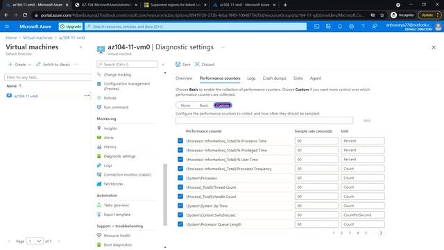 AZ-104 Hands-On Lab 11: Task 5: Configure Azure Virtual Machine Diagnostic Settings