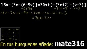 16x-[3x-(6-9x)]=30x+[-(3x+2)-(x+3)] ecuacion con parentesis , eliminar parentesis y corchetes