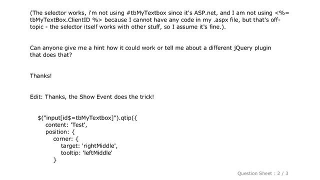 jQuery : Display a fixed "ToolTip" when an input receives focus, using jQuery смотреть онлайн