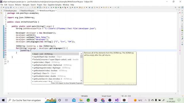 Java in Json Datei schreiben | Json Tutorial deutsch