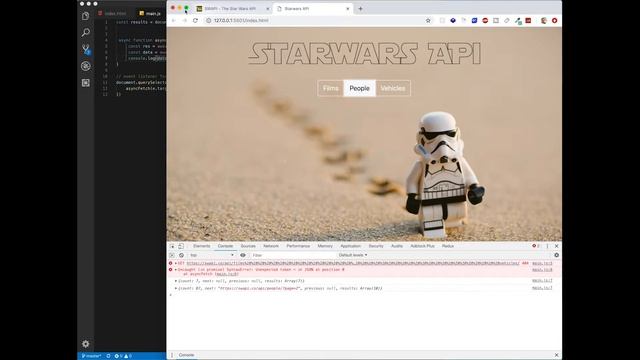Async/Await with Starwars API using Vanilla Javascript and Bootstrap