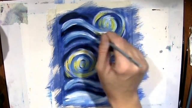 Ка нарисовать елку. Простой пейзаж "Зима" по мотивам Ван Гога. "Winter" based on Van Gogh. смотреть онлайн