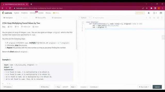 2154. Keep Multiplying Found Values by Two with Python | Leetcode with Python #leetcode #python3 смотреть онлайн