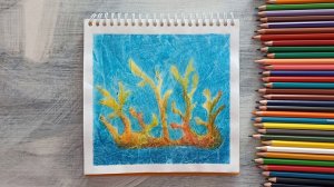 Рисуем коралл акварельными карандашами
