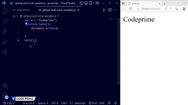 JavaScript Global & Local Variable Uses | Javascript Tutorial: 20 | BY CodePrime