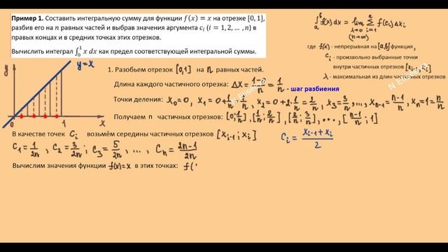 Как составить интегральную сумму для функции? Как вычислить интеграл через интегральные суммы?