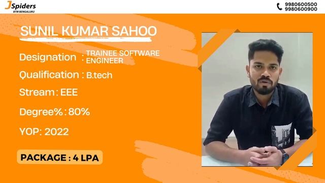 "Sunil Kumar Sahoo's Journey to Trainee Software Engineer with JSpiders BTM"