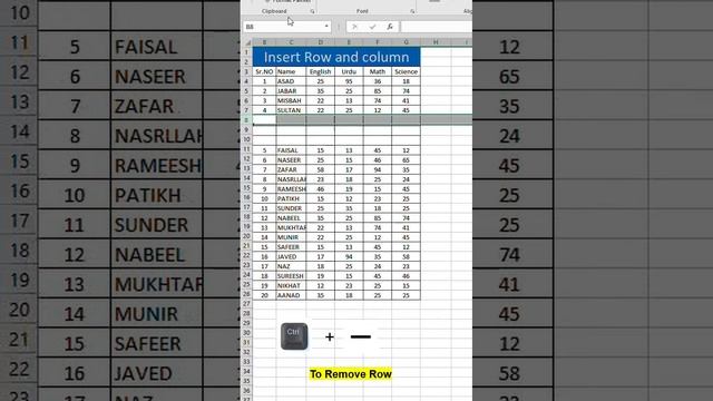 Keyboard shortcut to insert a row in Excel