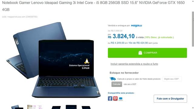 Notebook Gamer Lenovo Ideapad Gaming 3i Intel Core - i5 8GB 256GB SSD 15.6” GeForce GTX 1650 4GB смотреть онлайн